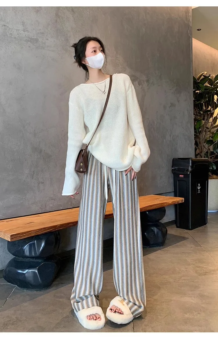 Pantalones de mujer Pantalones de cintura y pierna ancha con cintura alta y piernas anchas Y2K Pantalones de mujer Pantalones sueltos Pantalones elásticos de mujer