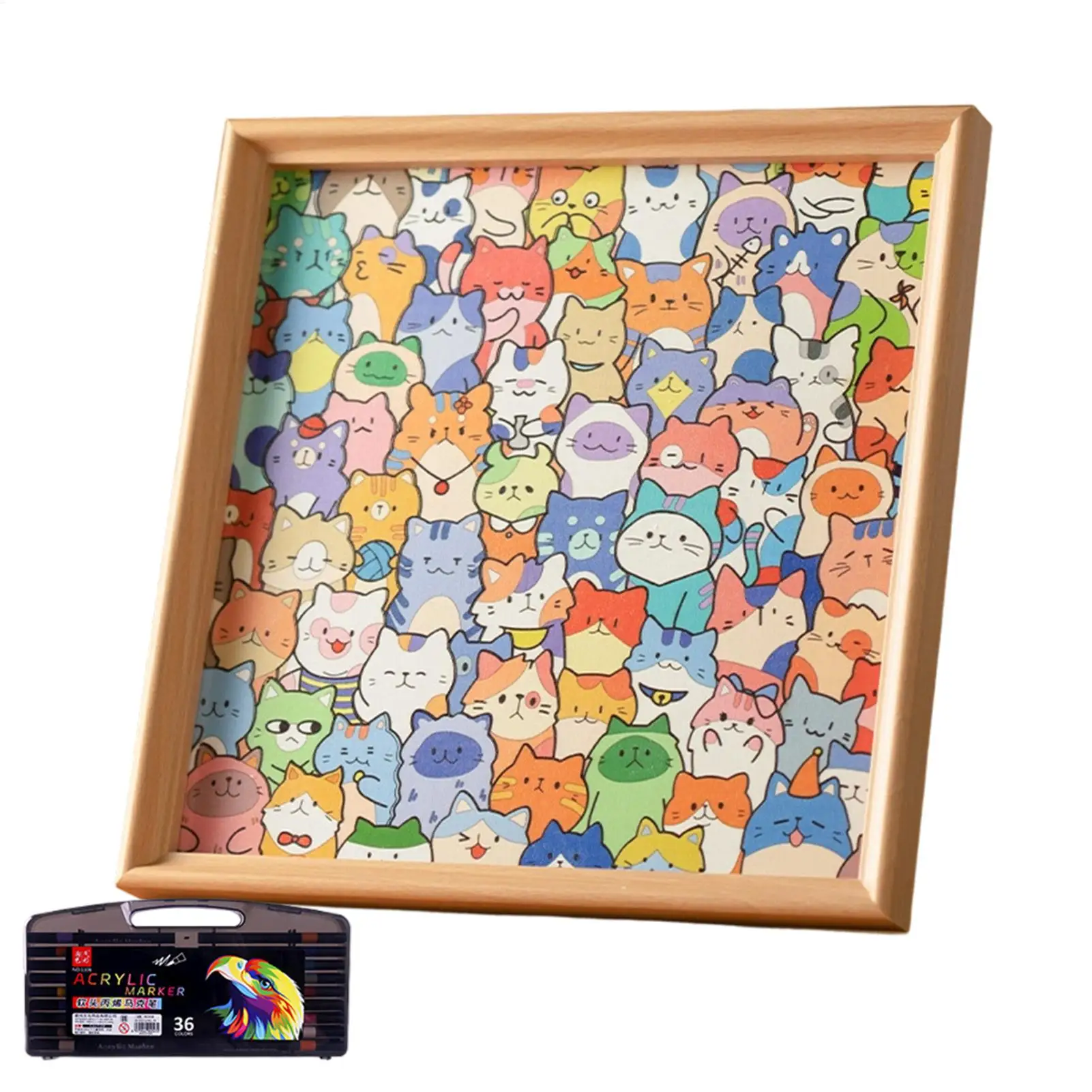 

Раскраска в форме кошки, деревянная головоломка, под покраску, кошка, нерегулярные кусочки головоломки, игра, мультяшный котенок, головоломка с 36 маркерами