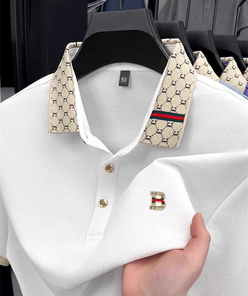 Nueva Camiseta Polo de Moda para Hombre con Bloques de Color, Diseño Premium con Letra B en Relieve, Ligera, Transpirable, Cuello Solapa, Informal, para Verano