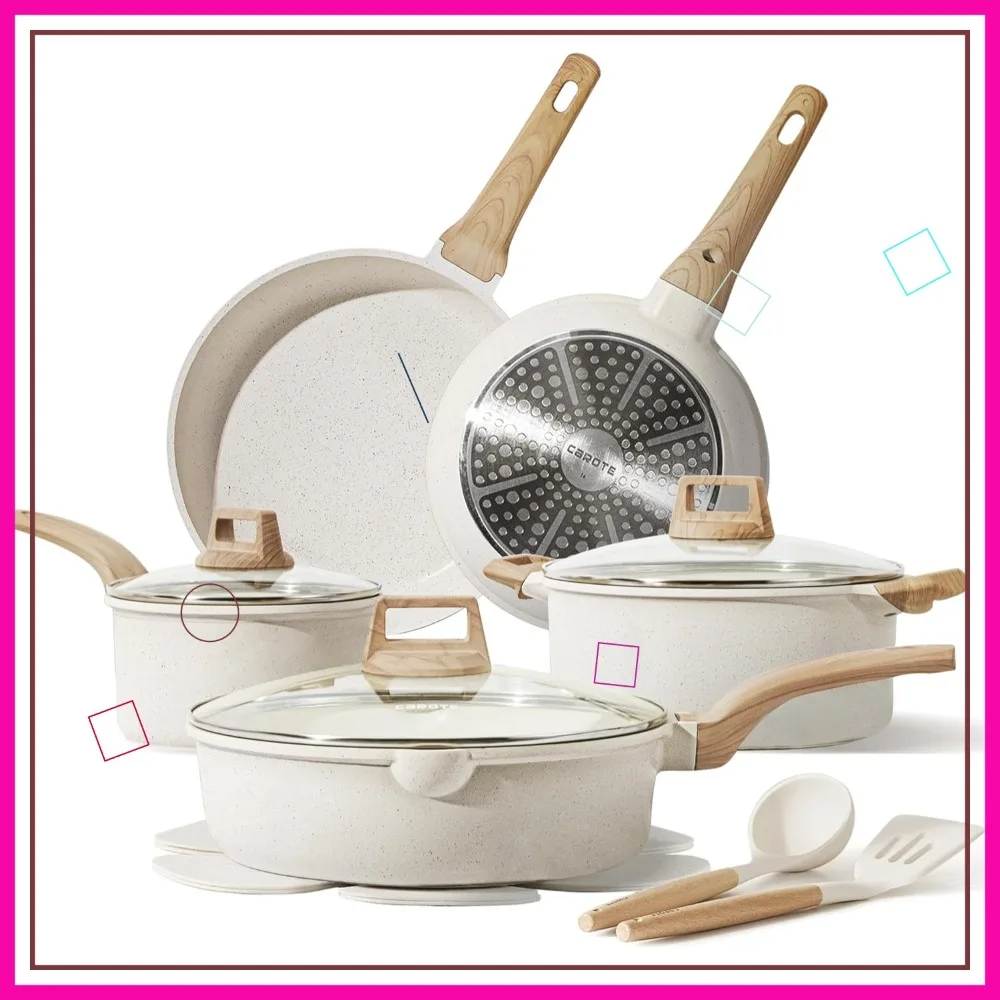 

14-Piece Nonstick Cookware Set with Utensils & Pan Protectors for Easy Kitchen Cooking