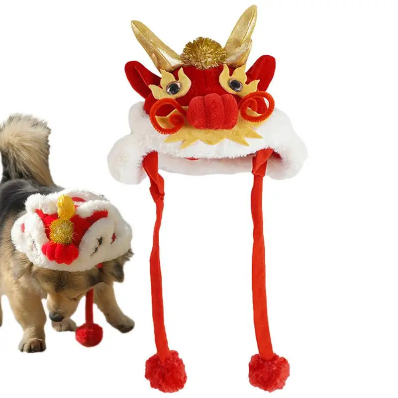 Pet Costume Hat 2024 New Year Warm And Festive Cute Lion Hat Dog Hat Dragon Universal Dog And Cat Dragon Hat Decorations