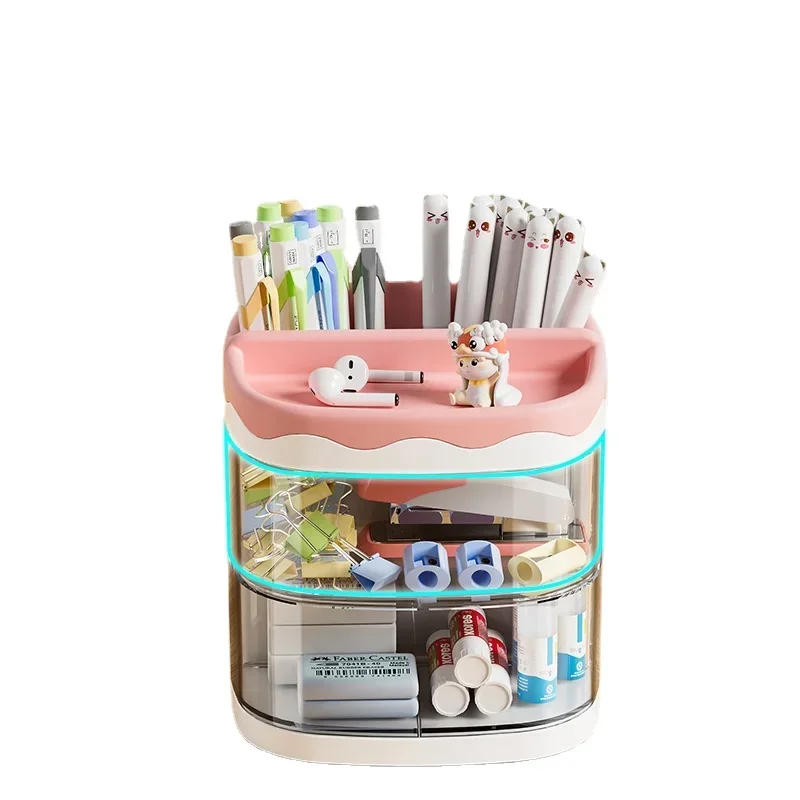 Stationery supplies children\'s home bedroom multifunctional pen holder cute rotating cartoon mini desktop storage box