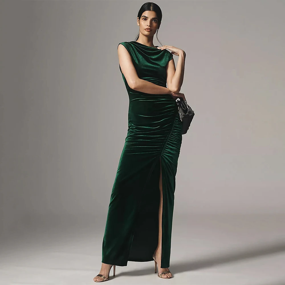 

Women's Formal Evening Gowns Formal Velvet Gowns Sleeveless Pleated Side Split Evening Dresses Elegant Formal Celebraty Dress