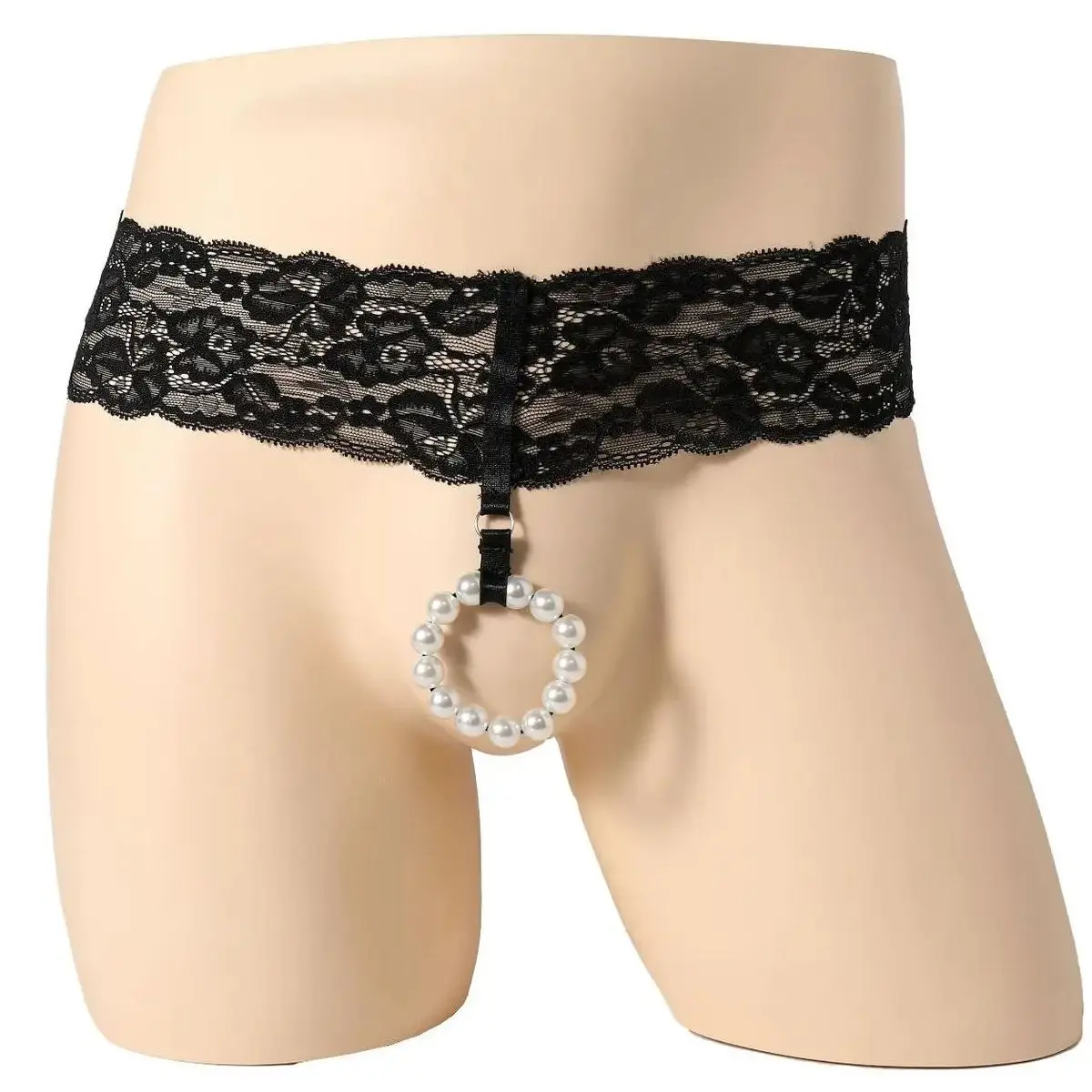 

Sexy men's panties O-shaped pearl cut-out floral lace briefs gay sissy sexy t-pants erotic panties Quality