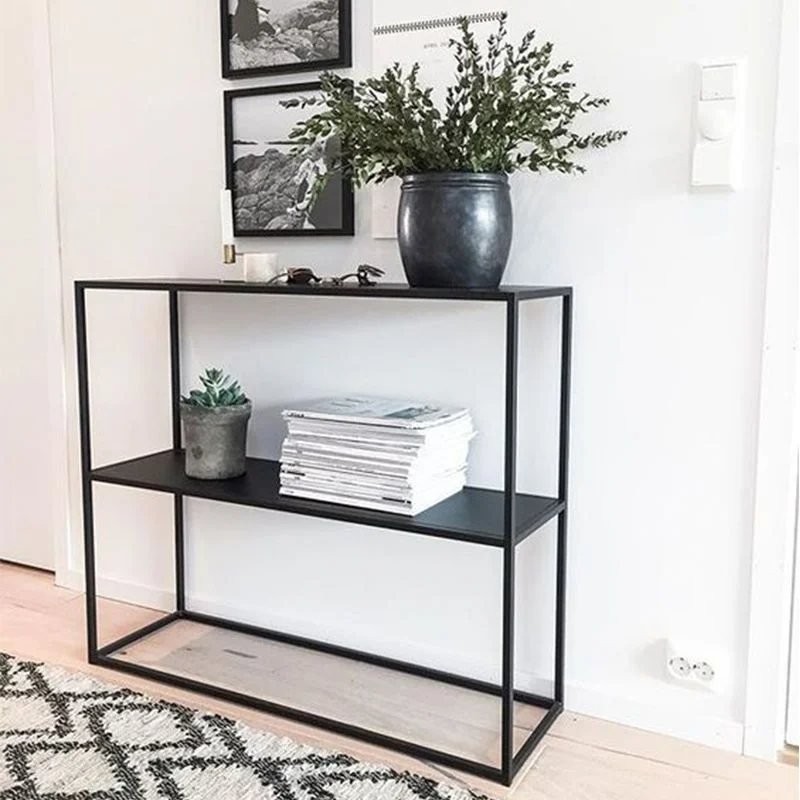 Nordic Simple Wrought Iron 2-layer Floor Partition Shelf Living Room Creative Bookshelf Bedroom Entrance Storage Shelf Bookcases