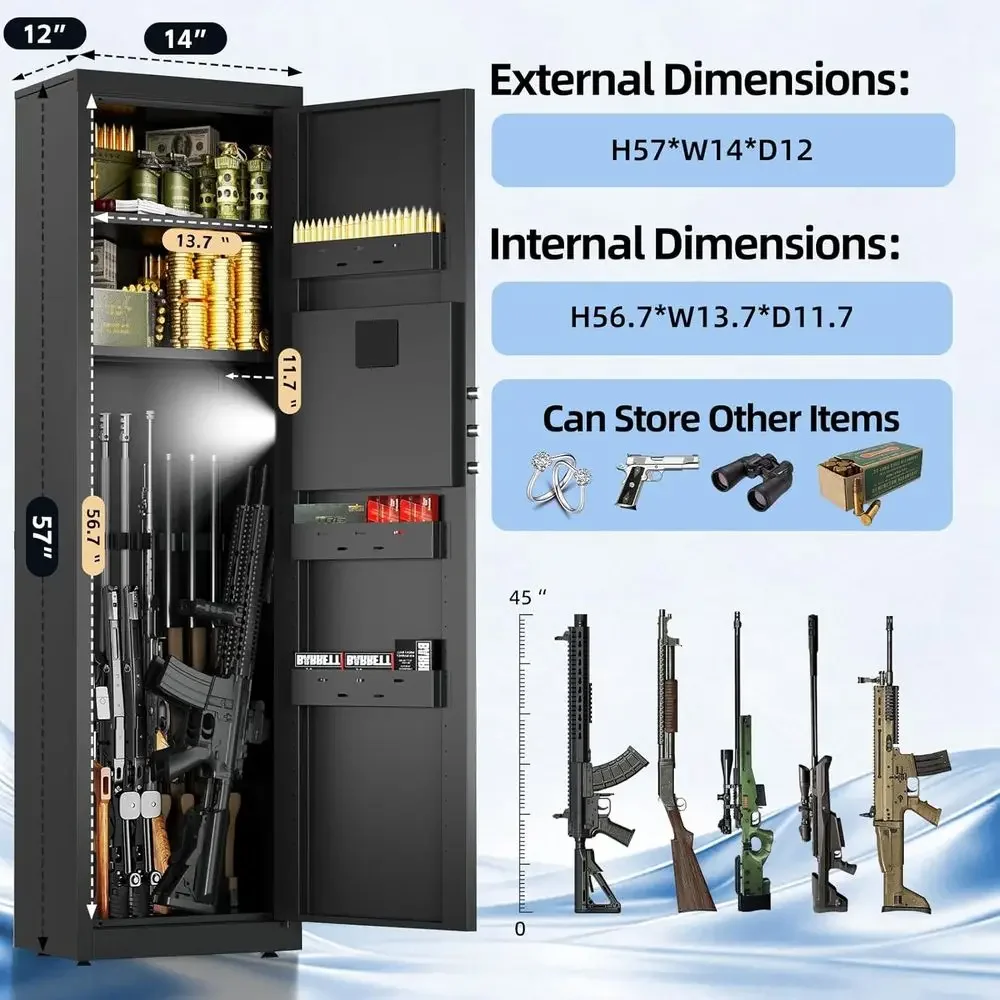 Quick Access Gun Cabinet with Digital Lock, Removable Shelves, and Alarm for Rifles, Pistols, and Shotguns