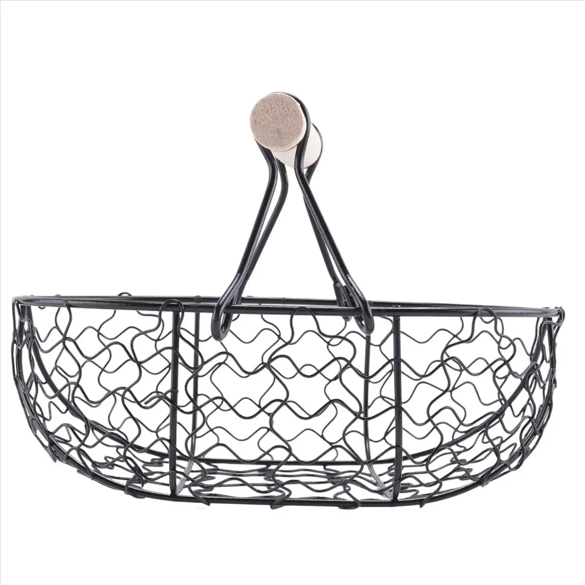 AA14 Wooden Handle Metal Retro Basket Portable Multi-Function Vegetable Fruit Egg Groceries Practical Storage Basket Organizer B