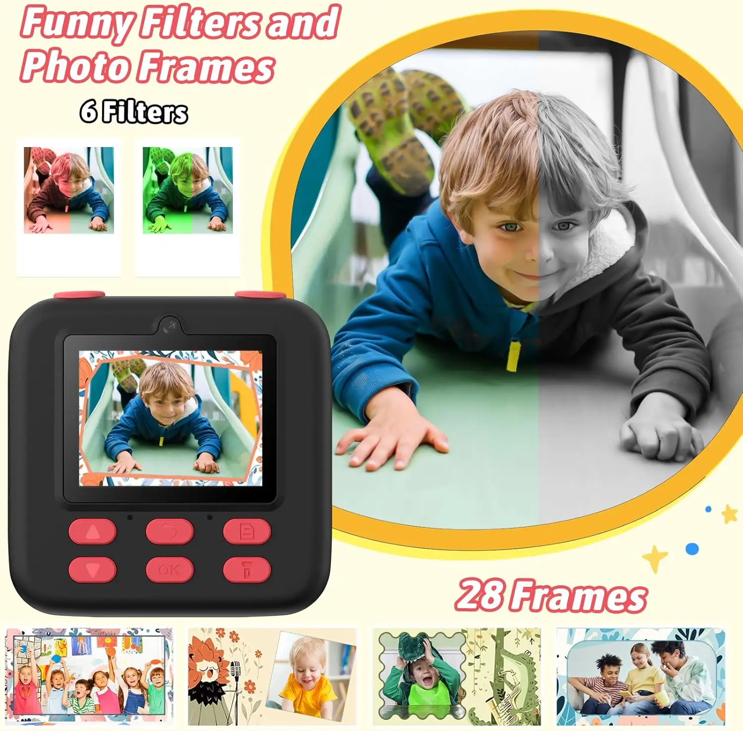 Appareil photo numérique pour enfants, impression instantanée 080P HD, double objectif, Selfie, avec papier imprimé et carte 32G, jouets cadeaux de noël et d'anniversaire