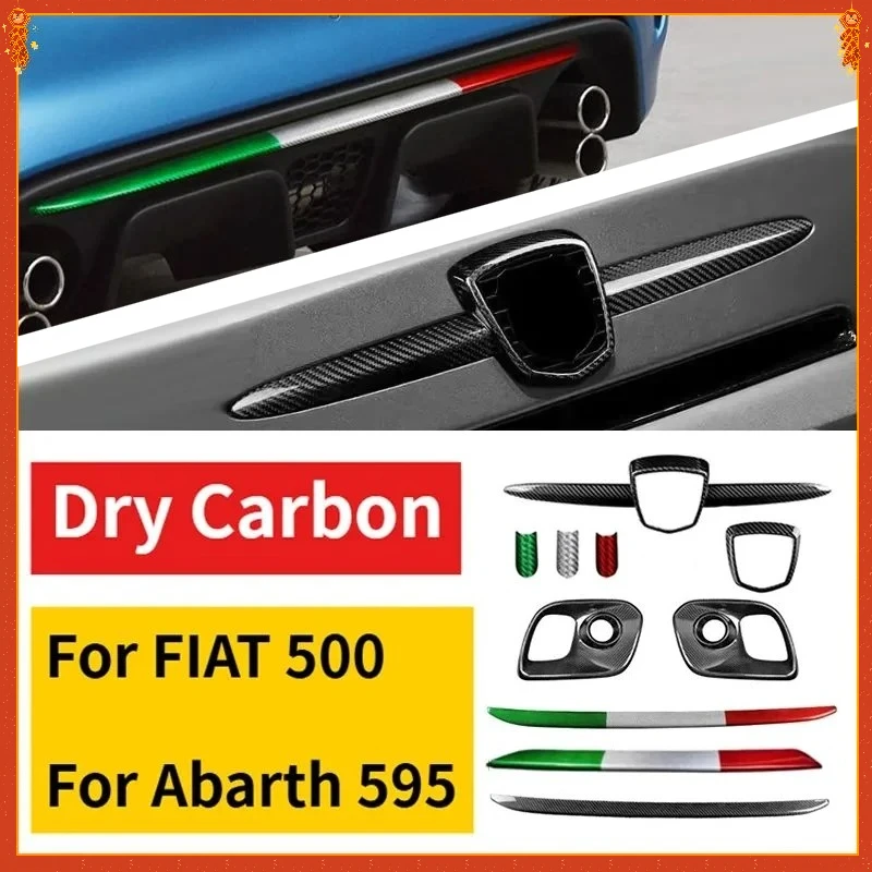 

For Fiat 500 For Abarth 595 695 Real Dry Carbon Fiber logo frame Side Vents Decorative Spoiler Fog Light Frame Body Modification