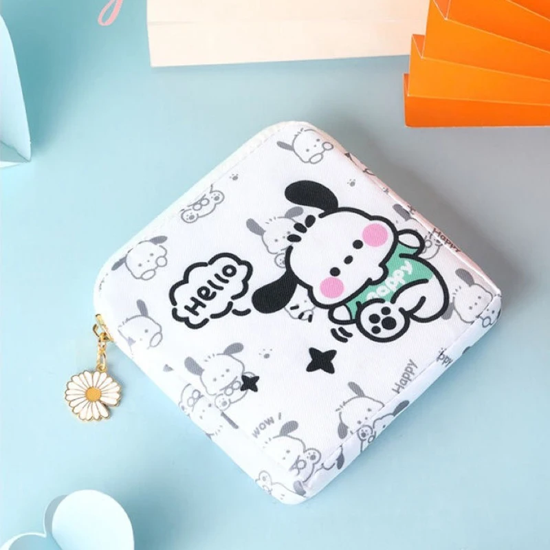 Kawaii Hello Kitty Sanitary Napkin Storage Bag Cartoon Pochacco Travel Portable Makeup Bags Coin Purse Lipstick Earphone Bags