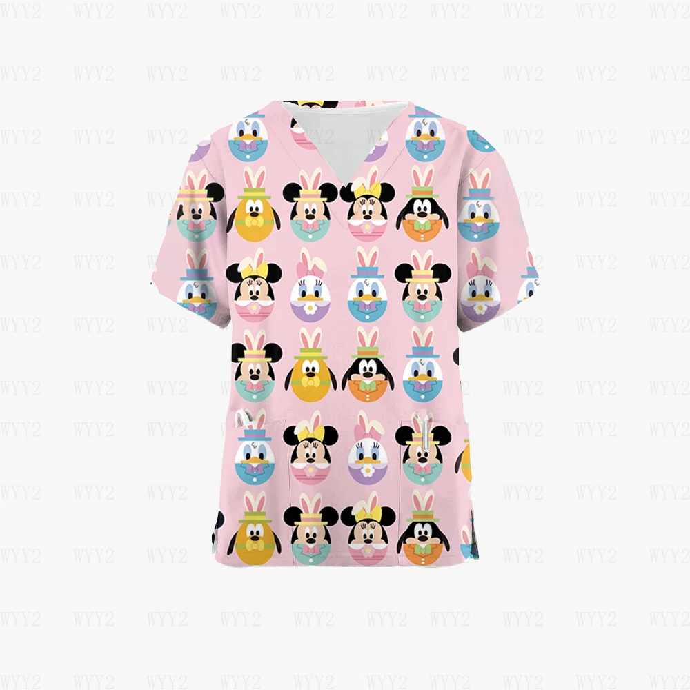 Disney Print Donald Duck Daisy Medical Uniform Nurse Scrub Top Short Sleeve Work Uniform Shirt Scrub Nurse Uniform Accessories