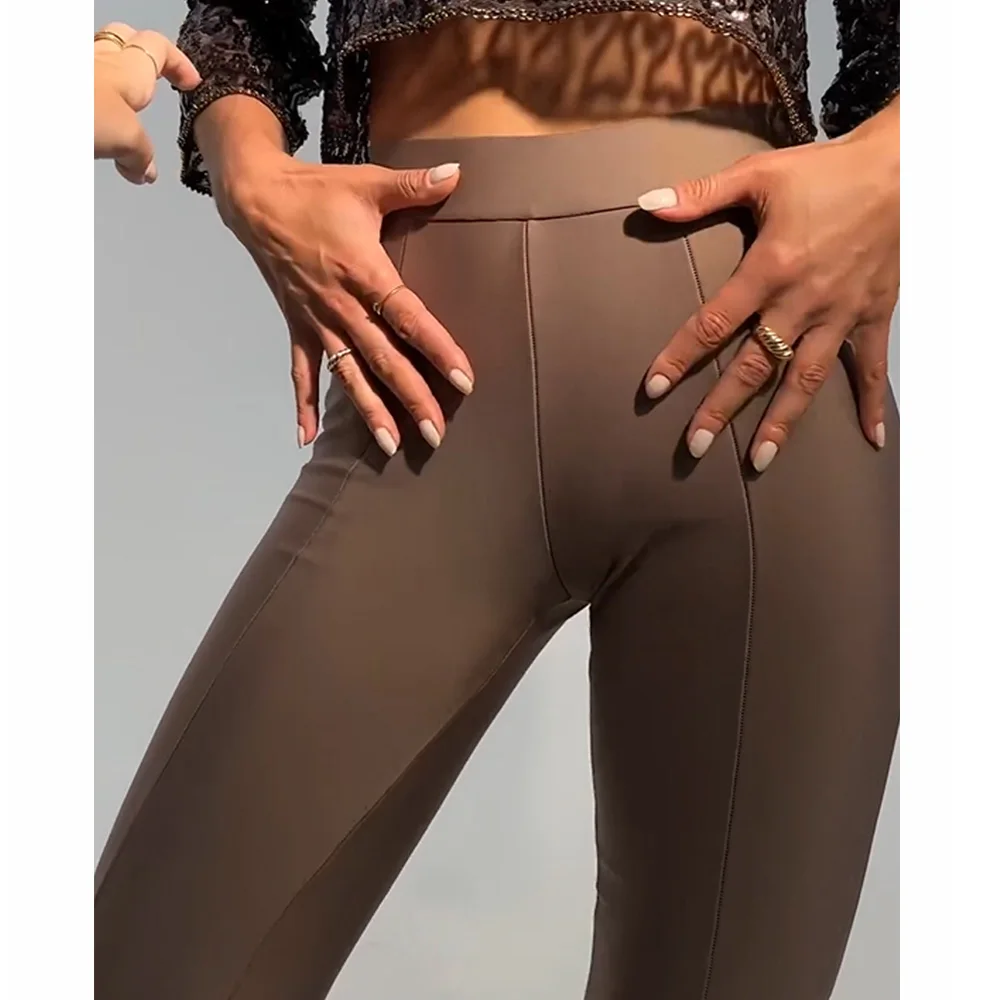 Leggings magras elásticas de cintura alta de mulheres, calças sexy, slim fit, modelagem, respirável, plus size, moda