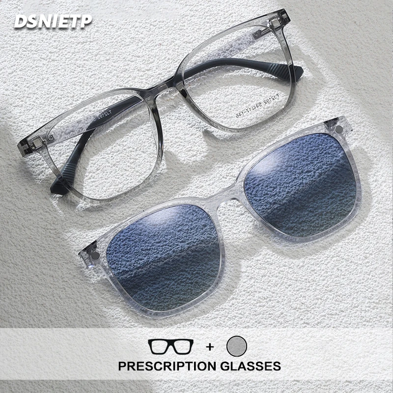 

ISLINO Quality 2 In 1 Magnet Clip On Reading Glasses Women Myopia Prescription Glasses Frame Men Polarized Driving Sunglasses