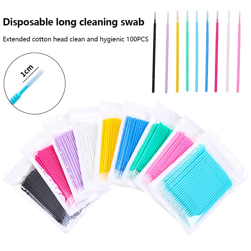 100Pcs Bagged Disposable Eyelash Brushes Grafting False Eyelash Cleaning Cotton Swab Mascara Eyelash Extension Brushes