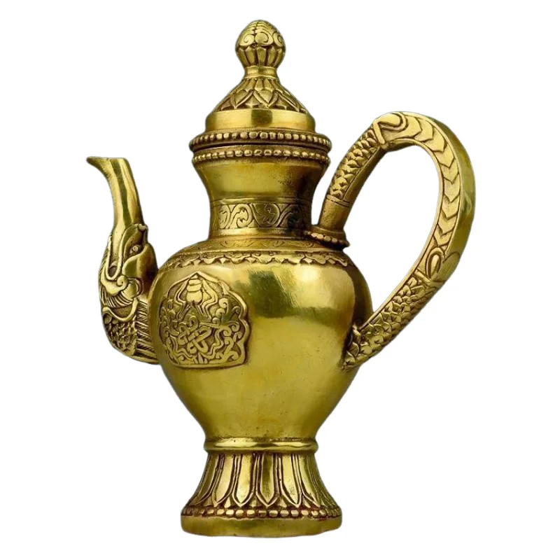 

Chinese Antique Handmade Brass Statue Chinese Knot Dragon Teapot Wine Pot Flagon