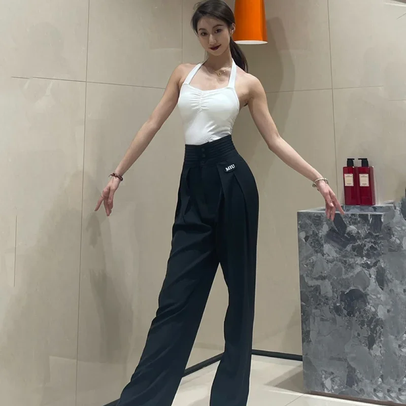 

New Latin Dance Pants Women Modern Dance Pants Button Trousers Chacha Rumba Tango Dress Latin Performance Clothes Modern Pants