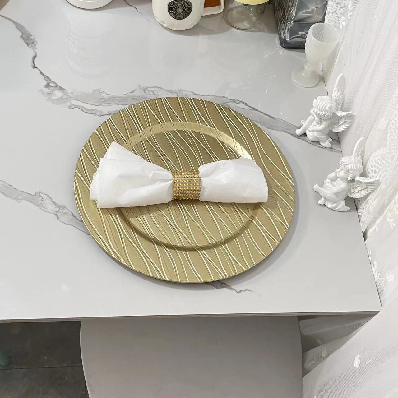 

100 PCS Charger Plate PS Decorative Service Plate Gold Silver Dinner Serving Wedding Decor Table Place Setting 13Inches