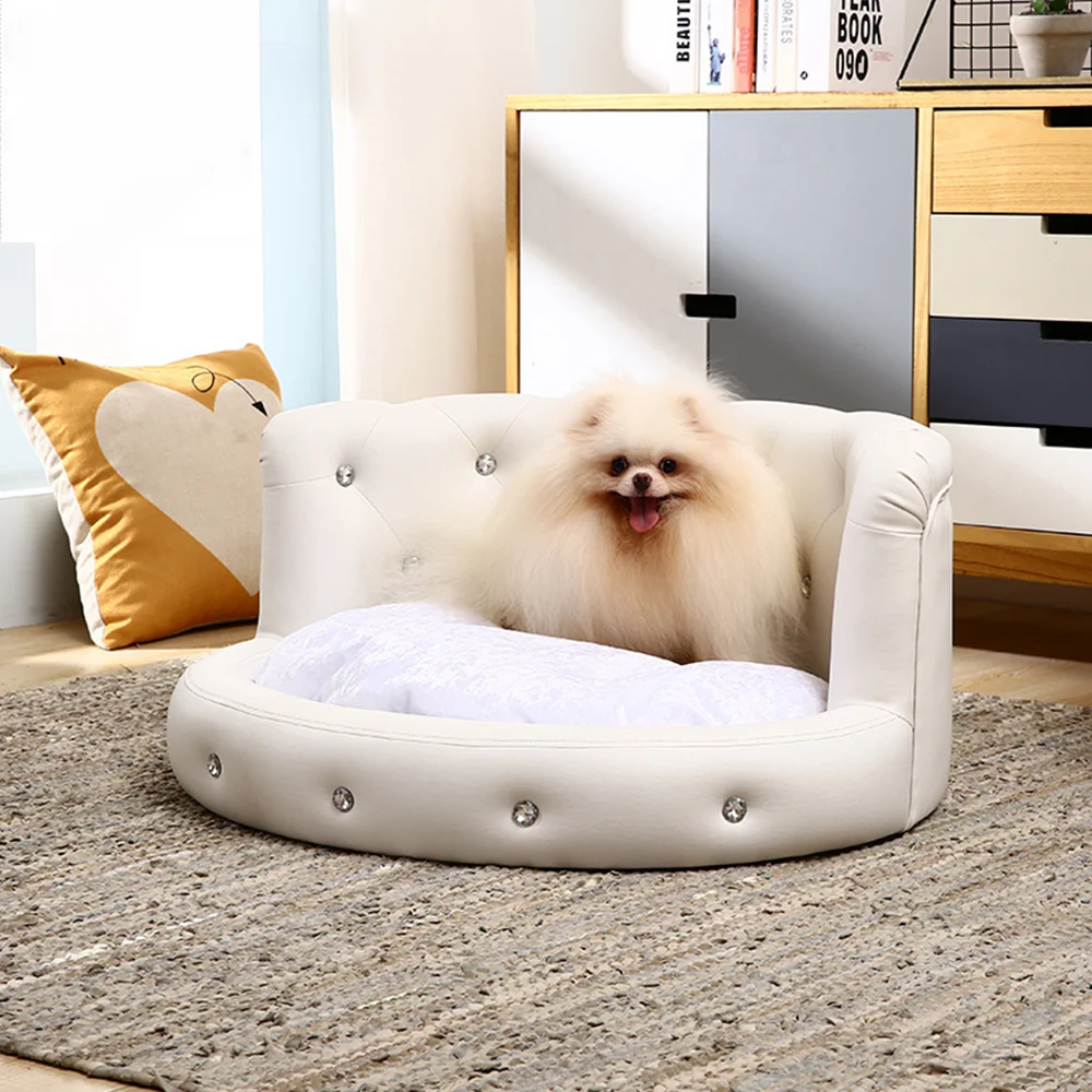 FOR High-End Custom Noble Style PU leather luxury dog bed cat sofa bed with diamond