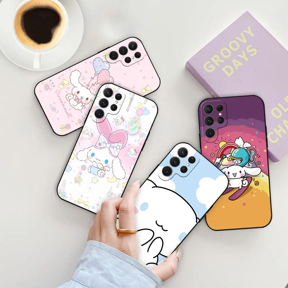 

Cartoon Cinnamoroll Cute Dog Phone Case For Samsung Galaxy S24 S23 S22 S21 S20 Ultra 5G Fe 10 9 8 Plus Case S24Ultra Black Cover