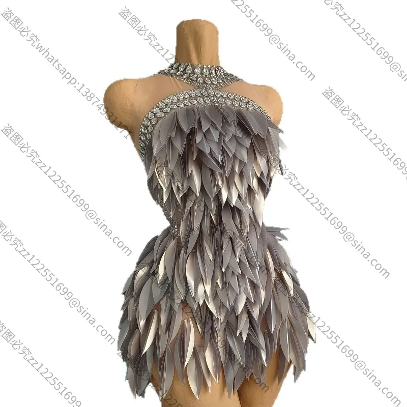 Suitable for Metallic Gray Sequins Sleeveless Short Skirts, Photo Singers, Stage Women's Groups, Commercial Dance Costumes