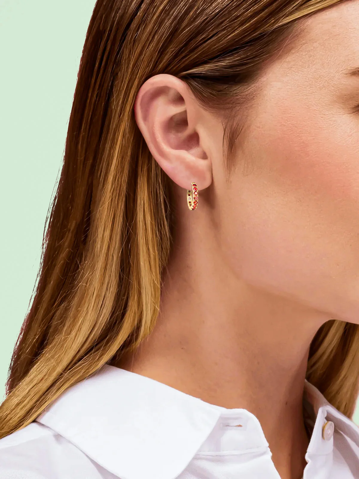 ANDH 20 مللي متر الياقوت هوب أقراط للنساء 925 فضة 18 كيلو مطلية بالذهب Huggie أقراط حفل زفاف غرامة مجوهرات هدية