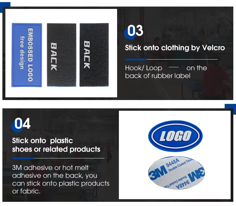 Maßgefertigte PVC-Gummi-Patches zum Aufnähen, Plastik-Gummi-Abzeichen, DIY Waschbare Klettverschluss-Patches für Kleidung, Taschen, Schuhe, Handtaschen – Detail 4