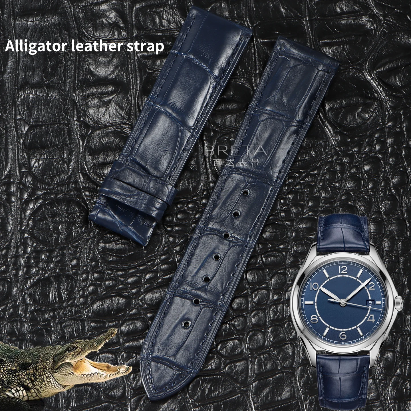 Blue Crocodile leather watch strap for Vacheron Constantin FIFTYSIX Glashütte Original Alligator watchband Replace Wristbands
