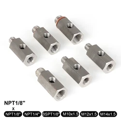 1/8 NPT Female To 1/4NPT 1/8NPT 1/8BSPT M10 M12 M14*1.5 Feed Line Gauge Tee Adapter Side Holes Oil Pressure Sensor Connector