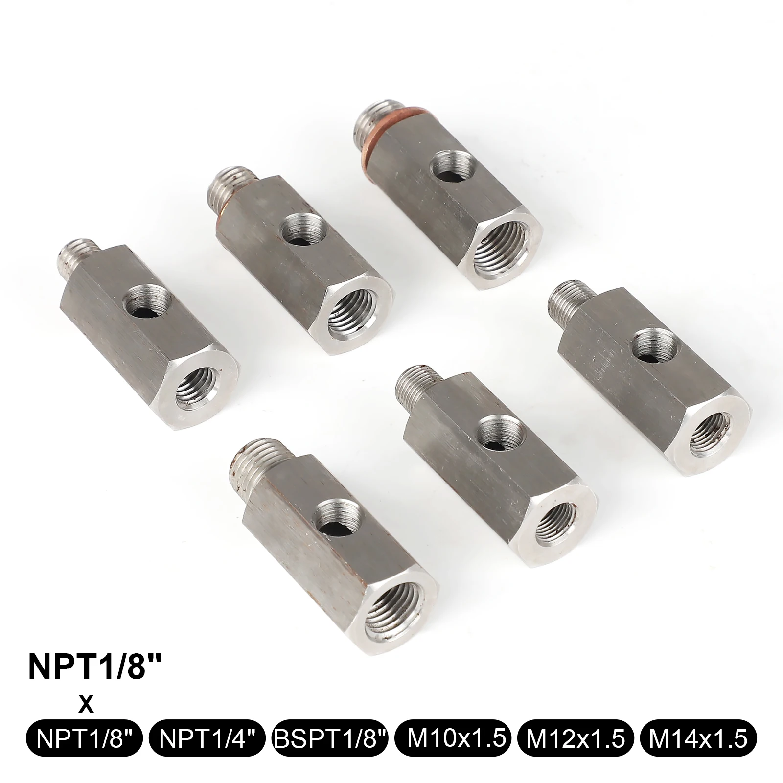 1/8 NPT Female To 1/4NPT 1/8NPT 1/8BSPT M10 M12 M14*1.5 Feed Line Gauge Tee Adapter Side Holes Oil Pressure Sensor Connector