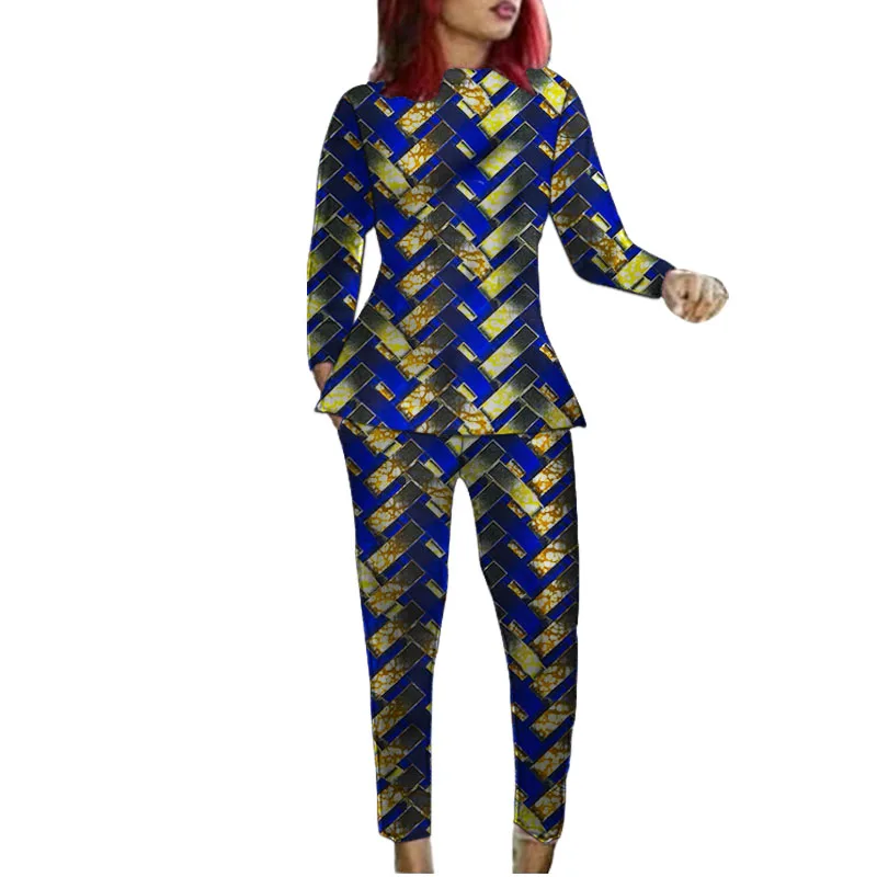 Designer Handmade Women's Groom Suit African Print Couture Costume O Neck Blouse Patch Trouser Party Wear view 6
