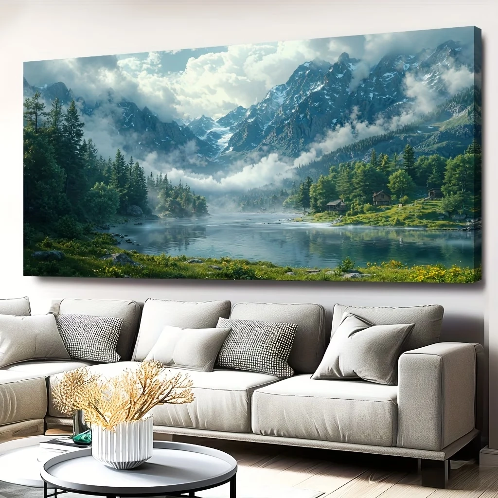 Broderie Diamant DIY : Paysage Naturel Lac de Montagne Tranquille – Peinture Diamant Faite Main, Point de Croix, Mosaïque Diamant Complète pour Décoration