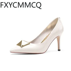 FXYCMMCQ Spring and Autumn Fashion Stiletto Leather Shallow Mouth Women's Single Shoes Size 32-46 23-9