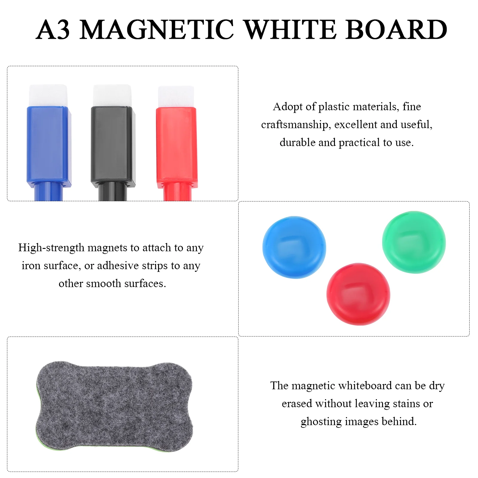 1 Set Dry Erase Magnetic Whiteboard A3 Magnetic White Board for Refrigerator