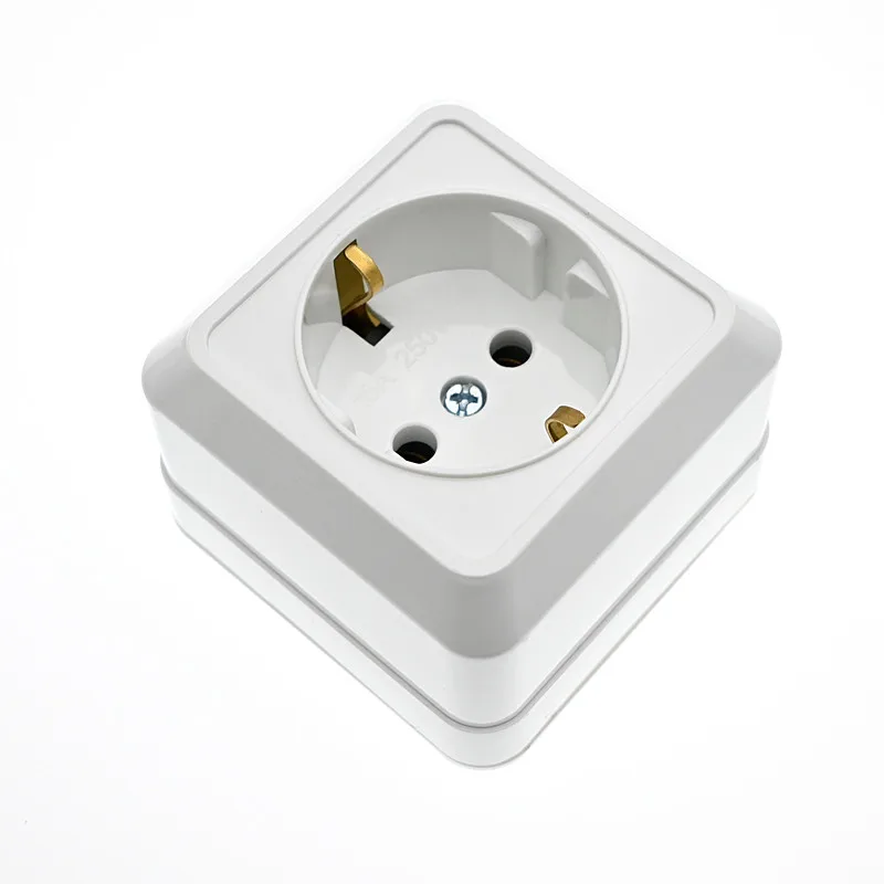 Surface-mounted European standard two round hole female 16A250V European single-unit power supply wall panel socket