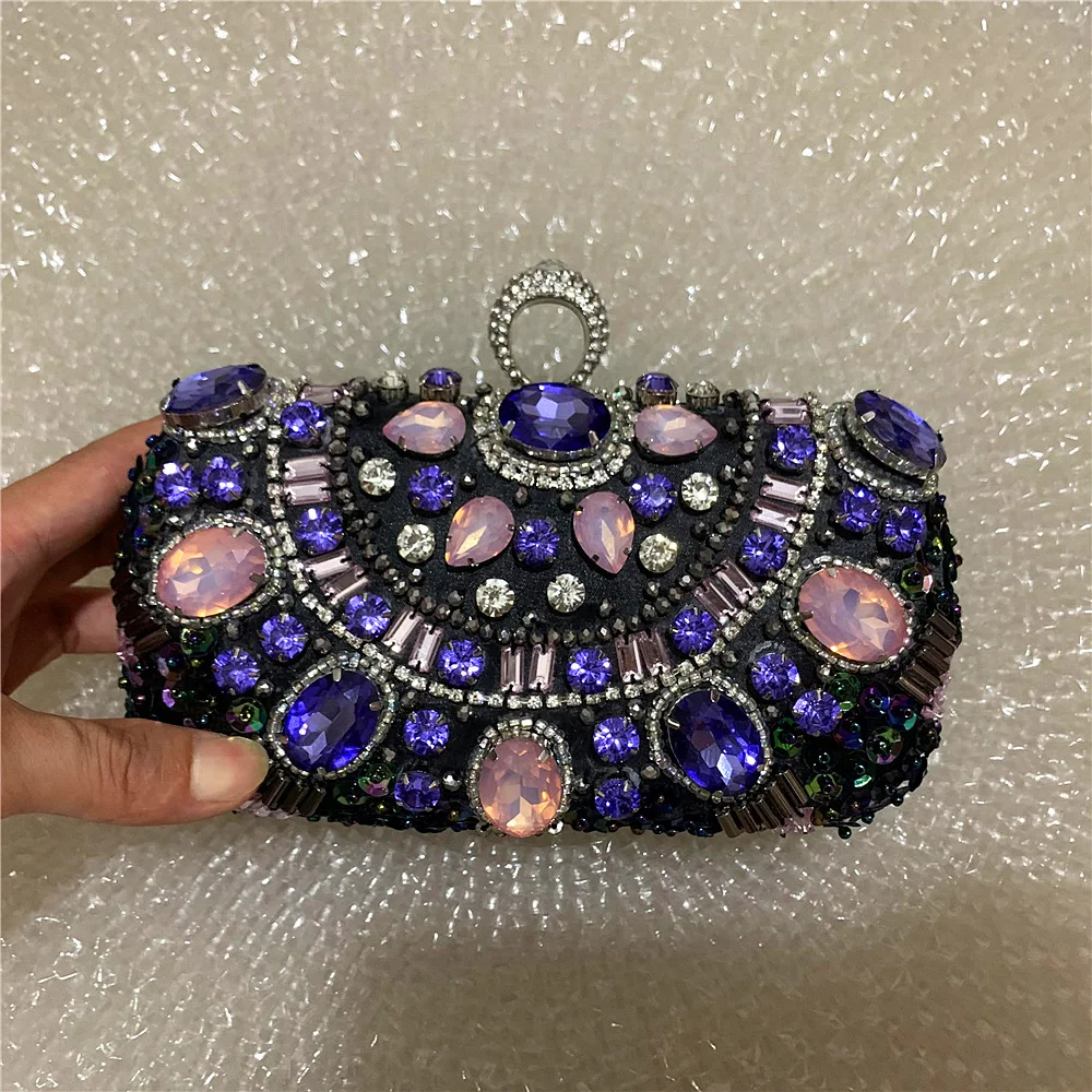 Bolso de noche con diamantes de imitación para mujer, Cartera de mano de Metal de cristal, bolso de mano para fiesta de boda y graduación, bolso de hombro