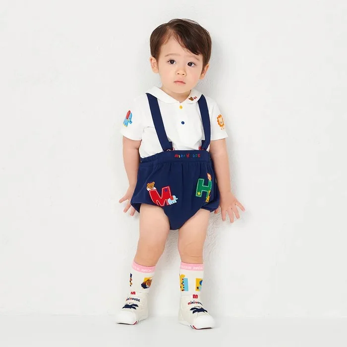 2025 Summer Baby Boys Girls Overalls Shorts Cartoon Bear 100% Cotton Kids Embroidery Suspender Shorts 80-110 Original MK