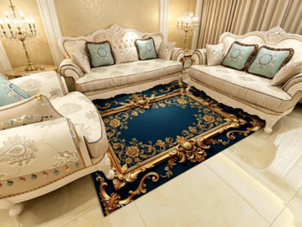 Vintage European Living Room Rug, Classical Scroll Sofa Mat, Exotic Floral Living Room Carpet, Luxury Indoor Floor Mat.