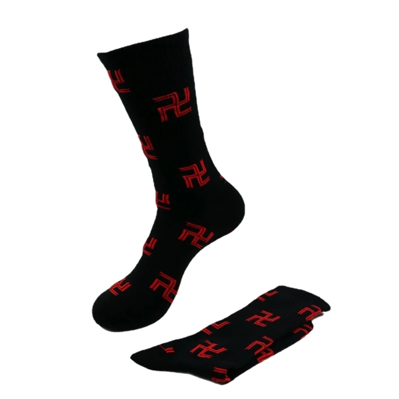 Unisex Breathable Cotton Socks Japanese Anime Funny Swastika Character Patterned Middle Tube Calf Socks Streetwear