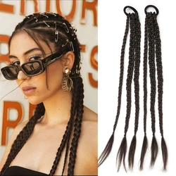 Synthetic Boxing Braids Strap Chignon Tail With Rubber Band Hair Ring 16 Inch Small Crochet Braid Hair Ponytail Extensions Black