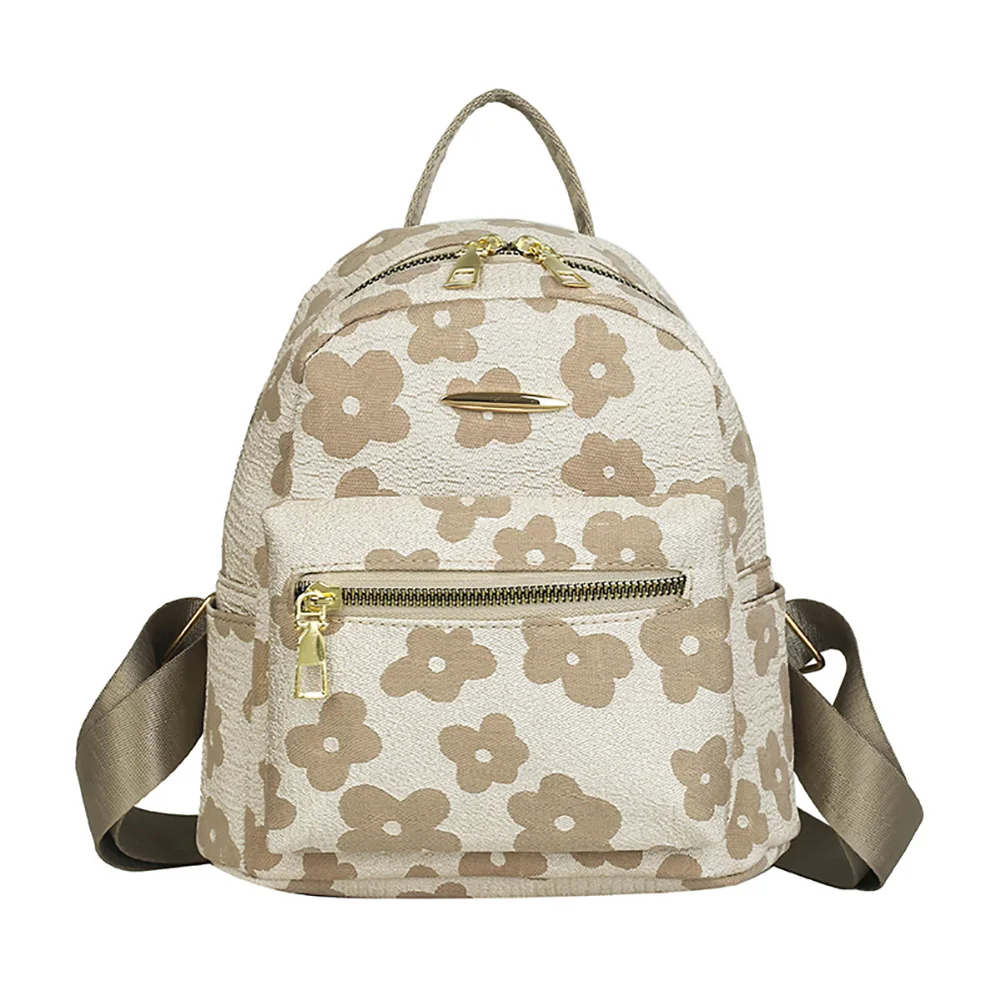 Fashion Flower Print Pure Small Backpack for Girls Casual Soft Canvas School Bag