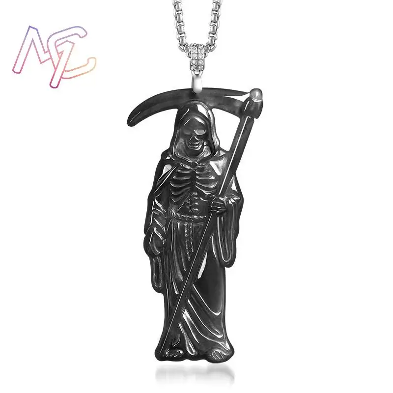 Myanmar Jadeite Grim Reaper Pendant Necklace Accessories 925 Silver Real Jade Talismans Amulet Fashion Gifts for Women