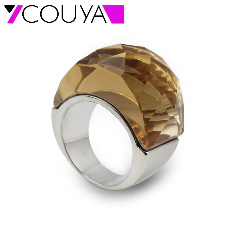 COUYA Fashion Big Rings for Women 5 Colors Red Green Orange Black Crystal Finger Ring Big Glass Stone Wedding Rings Jewelry