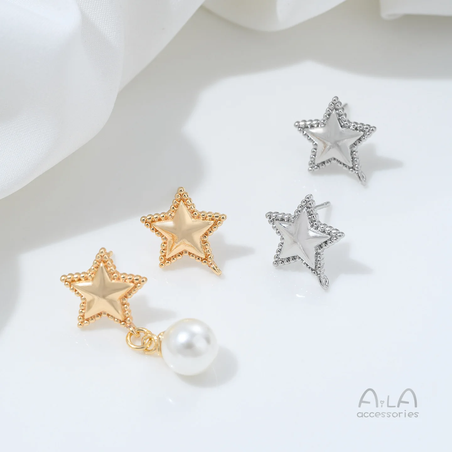 Copper-plated 14K Color Lace Pentagram Small Fragrant Temperament Earrings With Rings Handmade DIY Simple Earrings Accessories