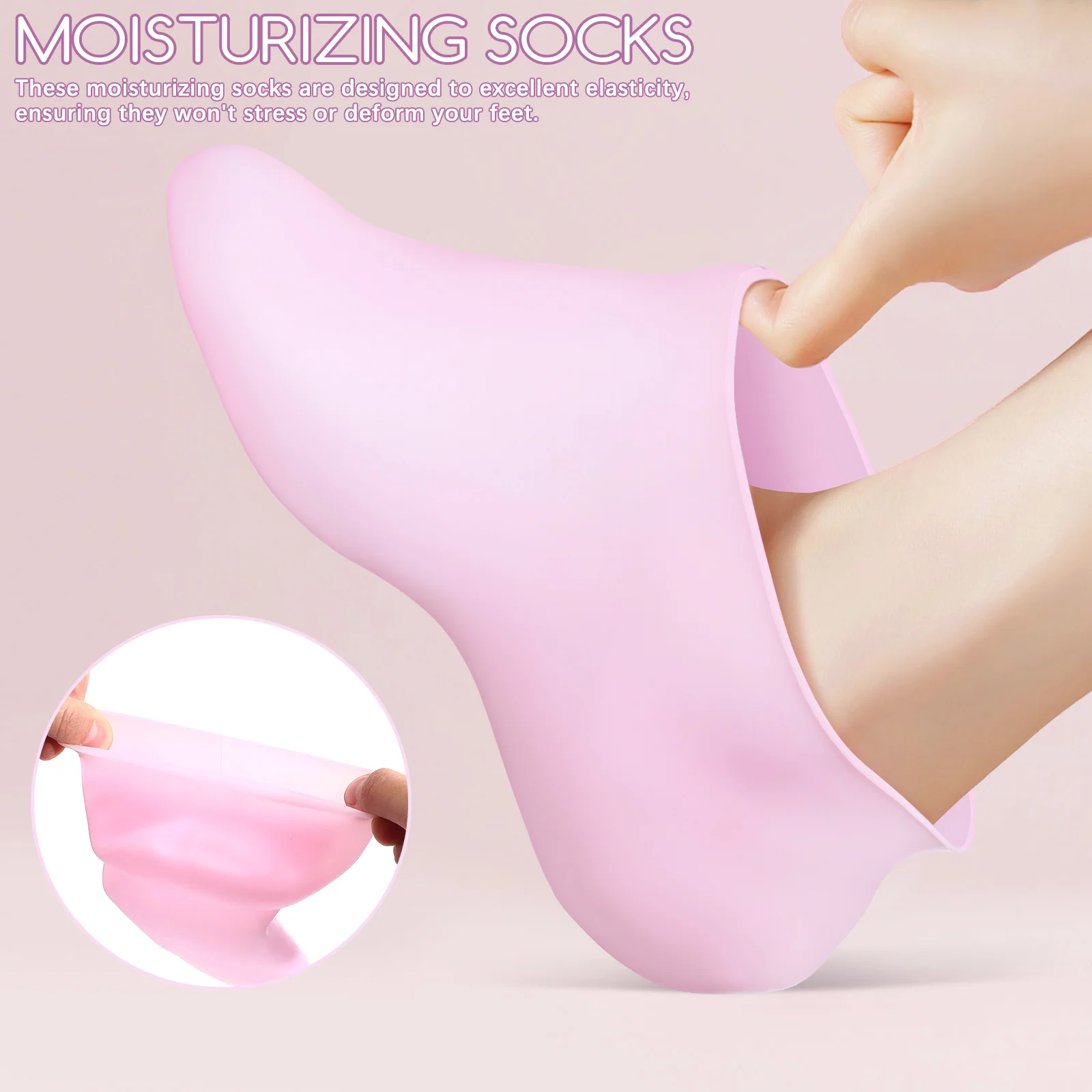 

4 Pairs Silicone Socks Pink Beige Moisturizing Spa Gel Foot Care Supplies Women Ankle Friendly Soft Elastic Anti