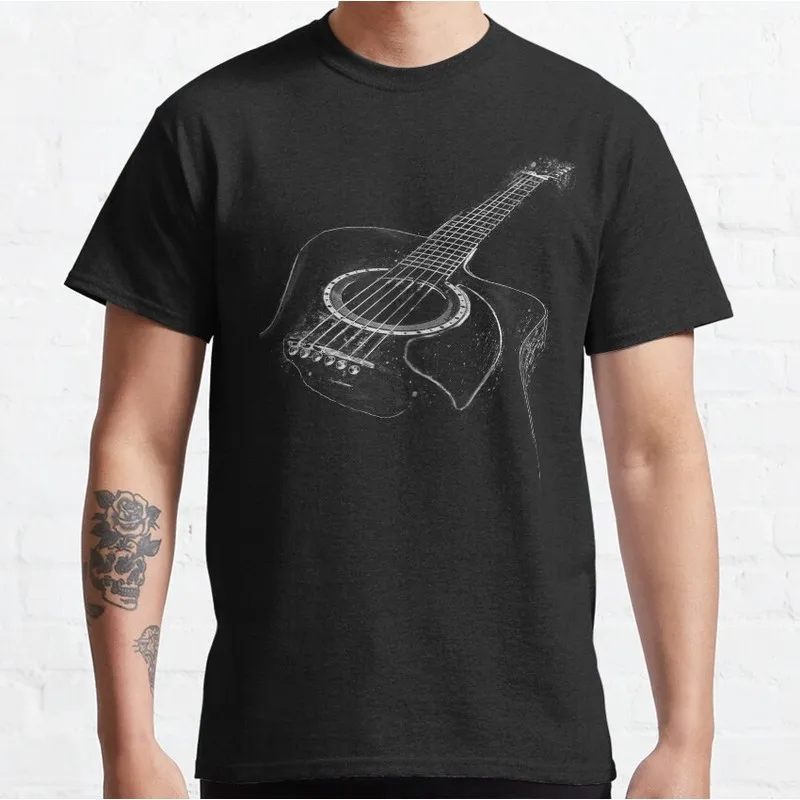 Acoustic Guitar Bass Guitar Graphic T-Shirt Bassist Rock Music Unisex Tee Short Sleeve Vintage Musician Casual Tops