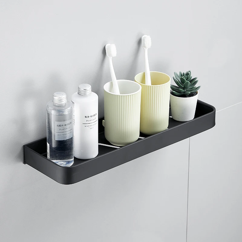 Bathroom Space Aluminum Punch-Free Multi-Functional Household Black Storage Rack Toilet Wall-Mounted Wall Storage Rack