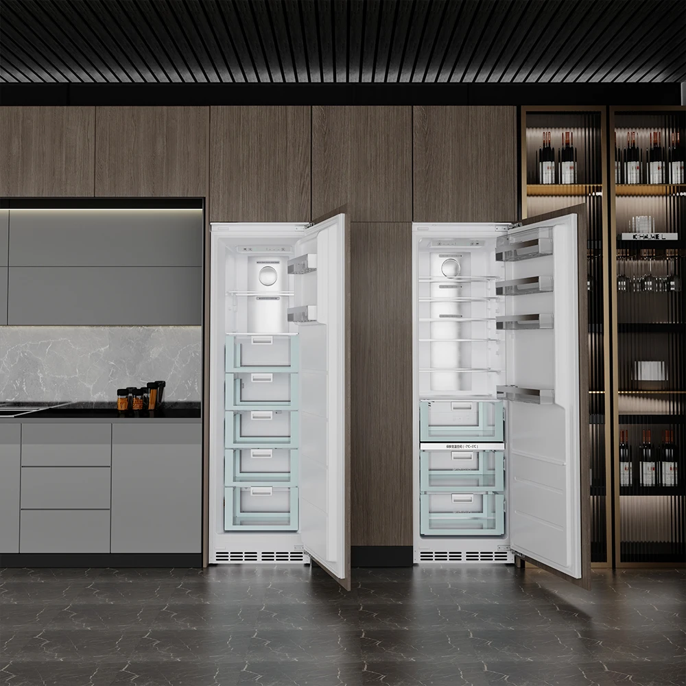 ثلاجة مدمجة بوصة بتصميم باب فرنسي، ثلاجة متكاملة مع تحكم ذكي، معتمدة من نجمة الطاقة