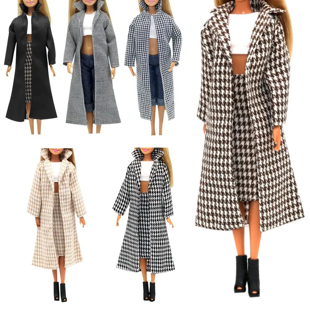 1/6 Scale Brown Black Doll Plaid Overcoat Toy Clothes Mini Parka Coat Dollhouse Winter Outfits Role Play Dress Up Game Accessory