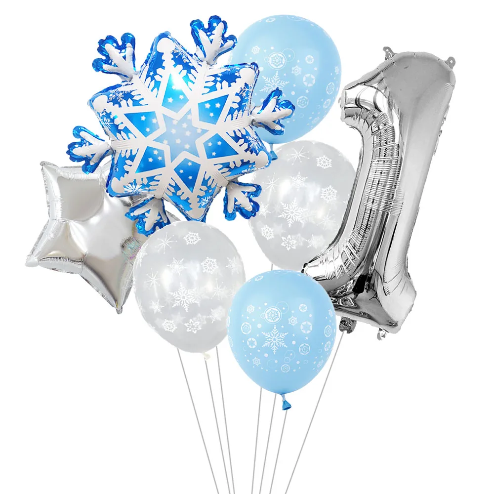 7-teiliges Schneeflocken-Folienballon-Set mit Thema, Winter-Schneeflocken-Ballon, Geburtstagsparty-Dekoration, Party- und Urlaubsdekoration für drinnen und draußen