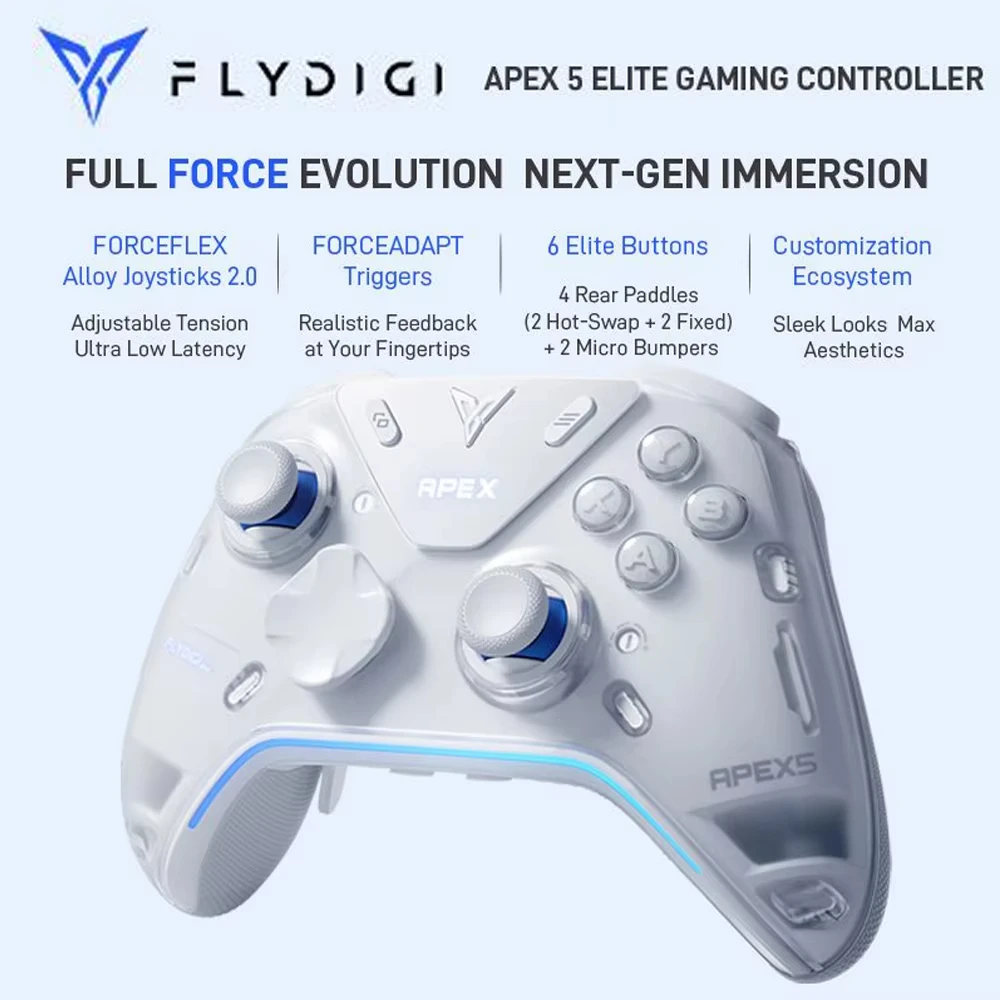 Flydigi Apex5 Controller Gamepad Wireless Gamepad for PC /Switch/Phone/TV/Tablet Computer,Charging Dock with Cool RGB Screen